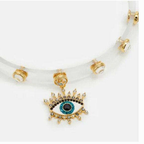 NWT Kurt Geiger London Clear Jelly Crystal Pavé Evil Eye Choker Necklace 15” - Picture 2 of 8